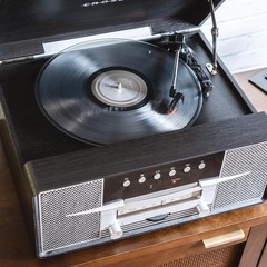 CR7016A-BK Rhapsody 7-in-1 Bluetooth 3-Speed Vinyl Record Player Turntable, C…