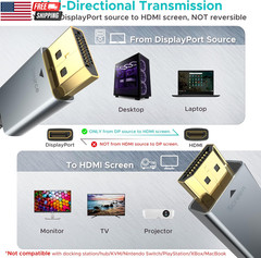 4K Displayport to HDMI Cable [UHD, Metal Case, Nylon Cable] 6FT Unidirectional D