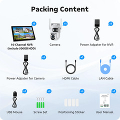 CAMCAMP Wireless Security Camera System with 10.1″ Monitor+4pcs 2K Dual Lens Cam