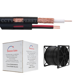250ft/500/1000FT RG59 Siamese Cable 18/2 20AWG CCTV Connector Pigtail Black Kit
