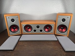 (3) Unbranded Wood Grain Speakers Center Channel + 2 Bookshelf Speakers