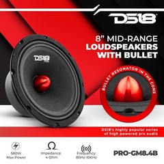 DS18 PRO-GM8.4B Car Speaker 8″ Midrange Red Aluminum Bullet 580W Max 4 Ohm 2pack