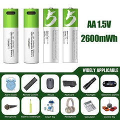 Paquete De 4 Baterias USB Recargables 2600mwh AA AAA 9V Li-ion Iones litio Pilas