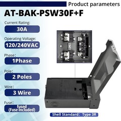 30 Amp Fused AC Disconnect Box, Pull‑Out Safety Switch, 2‑Pole 3‑Wire 1‑Phase…
