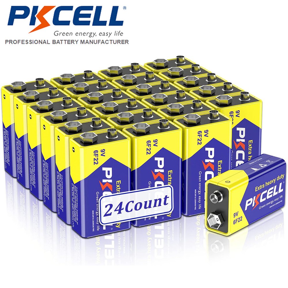 24pcs 6F22 9 V Block Batteries Extra Heavy Duty LR22 EN22 6AM6 1604A Zinc-Carbon