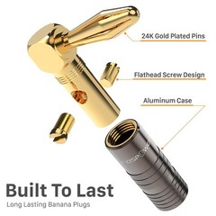 FosPower Dual Screw Gold Plated Speaker Cable Connector Right Angle Banana Plug