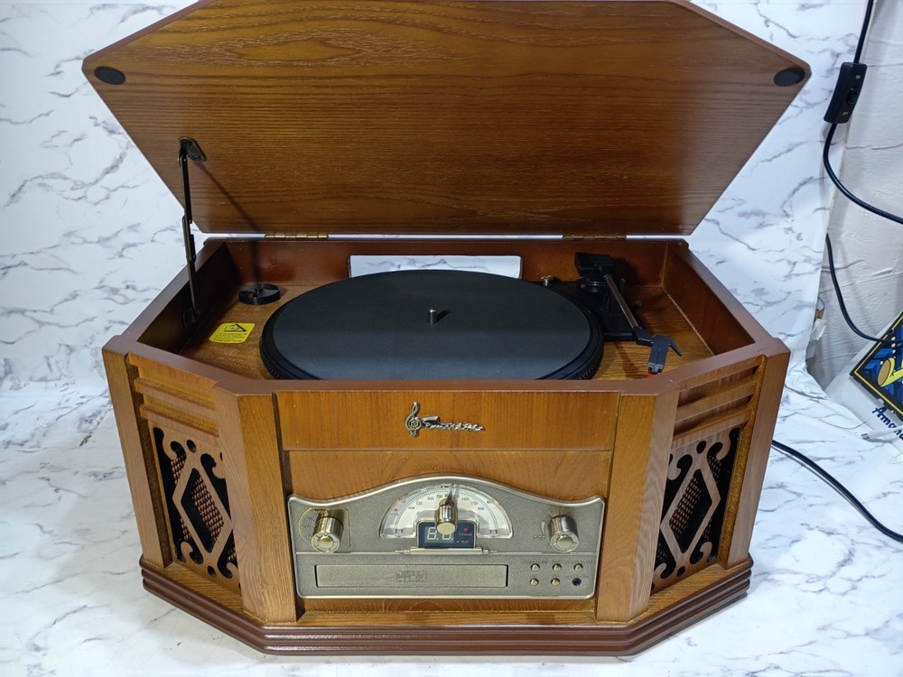 EMERSON NR303TT 4 IN 1 WOOD STEREO SYSTEM CD RADIO CASSETTE TURNTABLE WORKS