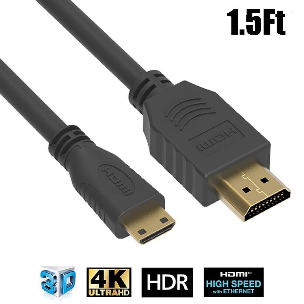 1.5FT HDMI to Mini HDMI Male to Male Cable HDTV 4K 60Hz 2K 32AWG Gold Plated
