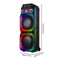 15,00W Dual 15″ Bluetooth Party Speaker Powerful Sound System Party w/ 2 Mic