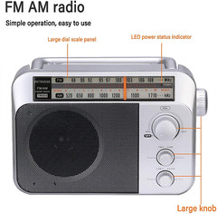 Portable Radios With Best Reception AC or D Battery Powered Analog Radio Sliver