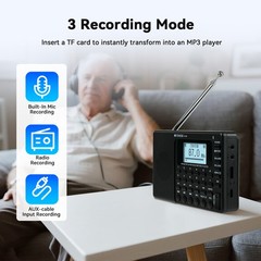 Retekess V115P Shortwave Radio,Portable AM FM WB Radio,TF/AUX,Recording For Gift