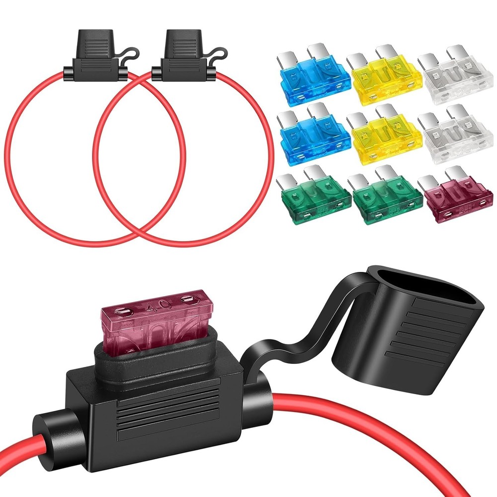 2 Pack 12 AWG Inline Fuse Holder Waterproof ATC ATO Blade Fuse Kit 12V 40A