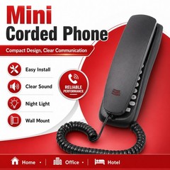 Corded Black Landline Phone Desk Wall Mountable Telephone Home Office Wired