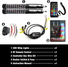 2x 1~4FT Thick LED Whip Spiral Chasing RGB Fat Whip Light For Can Am Polaris RZR