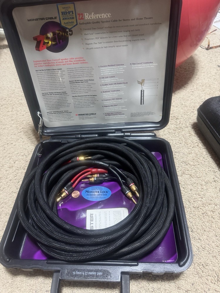 Pair 15 Ft Monster Z2 Reference Speaker Cable 15’ X2 Banana Plugs