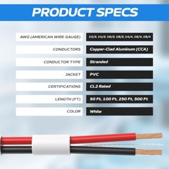 12 AWG Speaker Cable CL2 Audio Wire Indoor Low Voltage LED 50/100/250/500ft lot