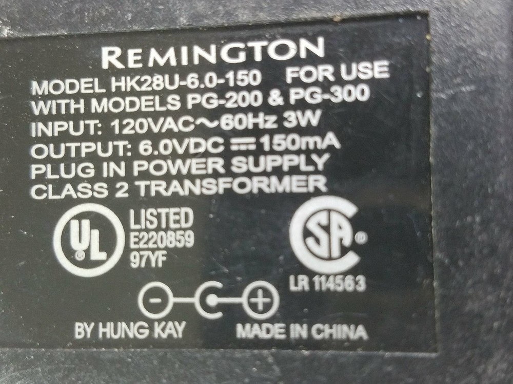 Remington HK28U-6.0-150 Plug In Power Supply For Models PG-200 & PG-300 6VDC 150