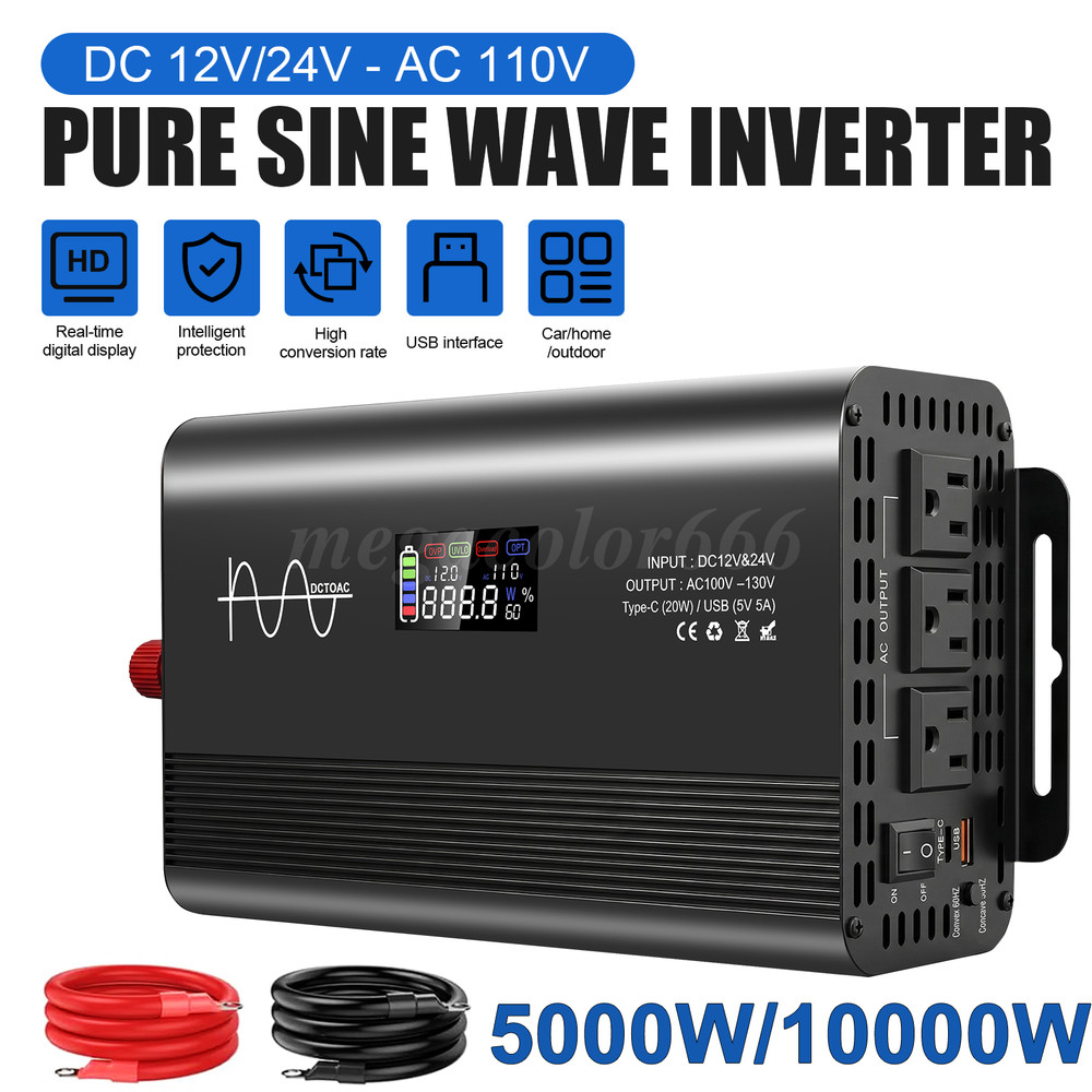 Car Pure Sine Wave 5000W/10000W Power Inverter DC 12v to AC 110V-120V Converter
