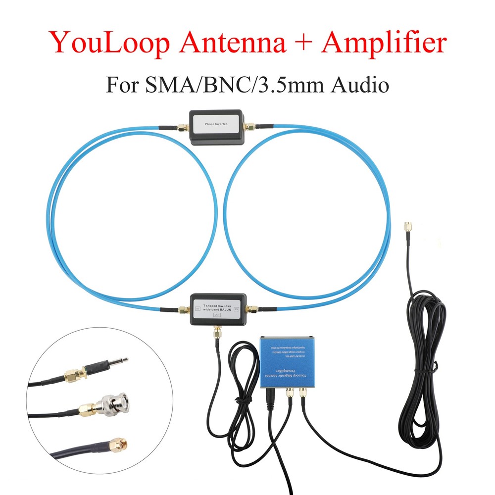 250mW YouLoop Magnetic Loop Antenna SMA with SMA to 3.5mm&SMA to BNC Adapters
