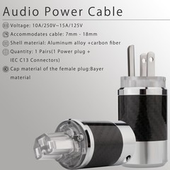Pair Carbon Fiber 15A/125V IEC320 C13 Rhodium Plug Hifi Audio Power Connector