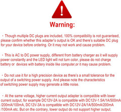 Universal AC Adapter 12V 2A Power Supply Charger 24W AC110V to DC12V 2000Ma 1500