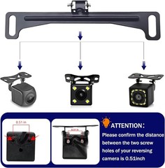 Universal Car Rear View Camera License Plate Bracket, Premium Backup Black