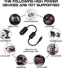 USB C Male to 12V Cigarette Lighter Socket Adapter 12V 18W Power Cable for Dash