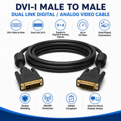 DVI-I Male to Male Dual Link Digital / Analog Video Cable – 6ft / 10ft / 15ft