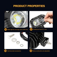 AUXBEAM 4″ LED Work Light Bar Flood Pods Fog Lamp Offroad Driving Truck SUV ATV