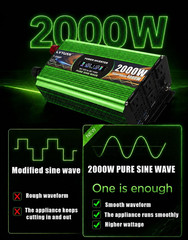 2000 Watt Pure Sine Wave Inverter, DC 12V to 120V AC Power Inverter for Vehicle,
