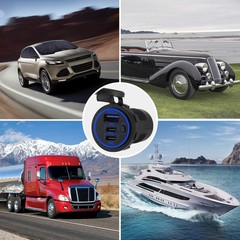 12-24V 3 Port Fast Car Charger PD & QC3.0 USB-C Outlet Socket for RV Marine Boat