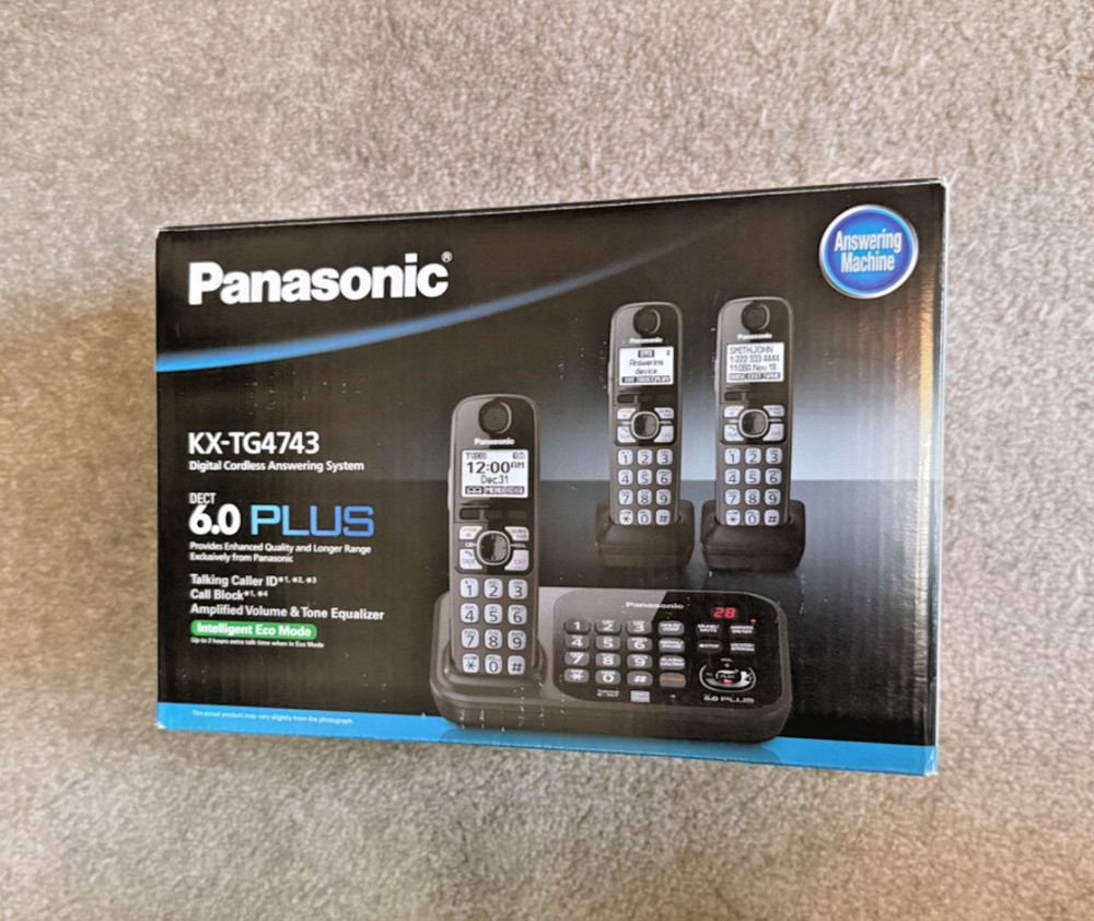 Panasonic KX-TG4743 DECT 6.0 Plus 3-Handset Cordless Phone System – Open Box
