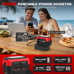 240W Pure Sine Wave Inverter Compatible with Milwaukee 18V Battery,600lm LED