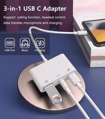 USB C to Adapter, 3 in 1 AUX C Adapter with 3.5mm Headphone White