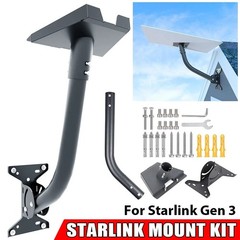 Starlink Gen 3 Mount, 180° Adjustable, Heavy-Duty Metal, Black, Wall/Roof Mount