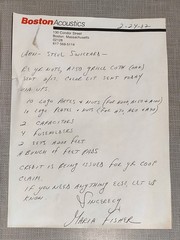 Boston Acoustics Hand Written Parts Letter To My Stereo Shop -1982- Orig. Owner