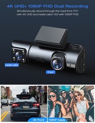 4K WiFi GPS Dual Dash Cam 3″ Screen 2160P+1080P Car Camera Night Vision G-Sensor