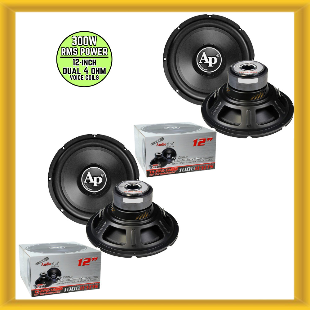 x2 Audiopipe 12″ 300W RMS Dual 4 Ohm Voice Coils Car Subwoofer (TS-PP2 12-D4)