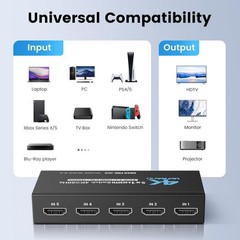 5 in 1 Out 4K@60Hz 5×1 HDMI Switcher HDMI 2.0 Switch with IR Remote Control