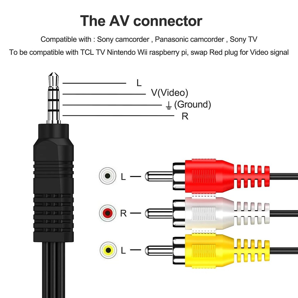 3RCA Male to 3.5mm Male Audio Video Cord AV DV AUX Cable Adapter Converter