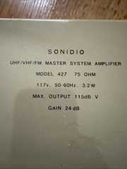 Sonidio Master System Amplifier UHF/VHF/FM 50-60 MHz Model 427 75 Ohm