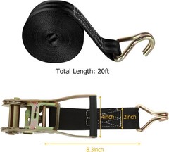 2 Pack 2 Inch Ratchet Straps Heavy Duty 2 inches wide, 20 feet long, Black