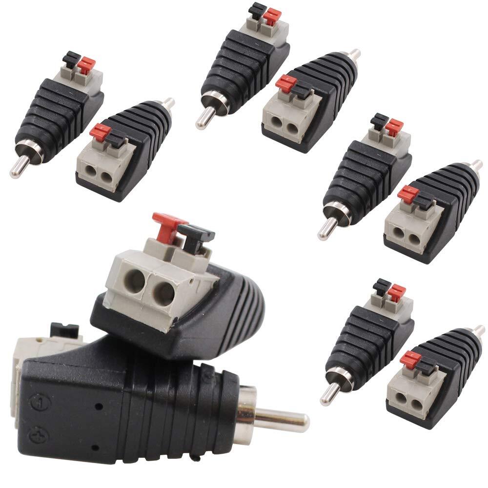 10pack Speaker Wire Cable To Audio Male Rca Connector Adapter Plug Jack