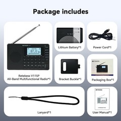 Retekess V115P Shortwave Radio,Portable AM FM WB Radio,TF/AUX,Recording For Gift