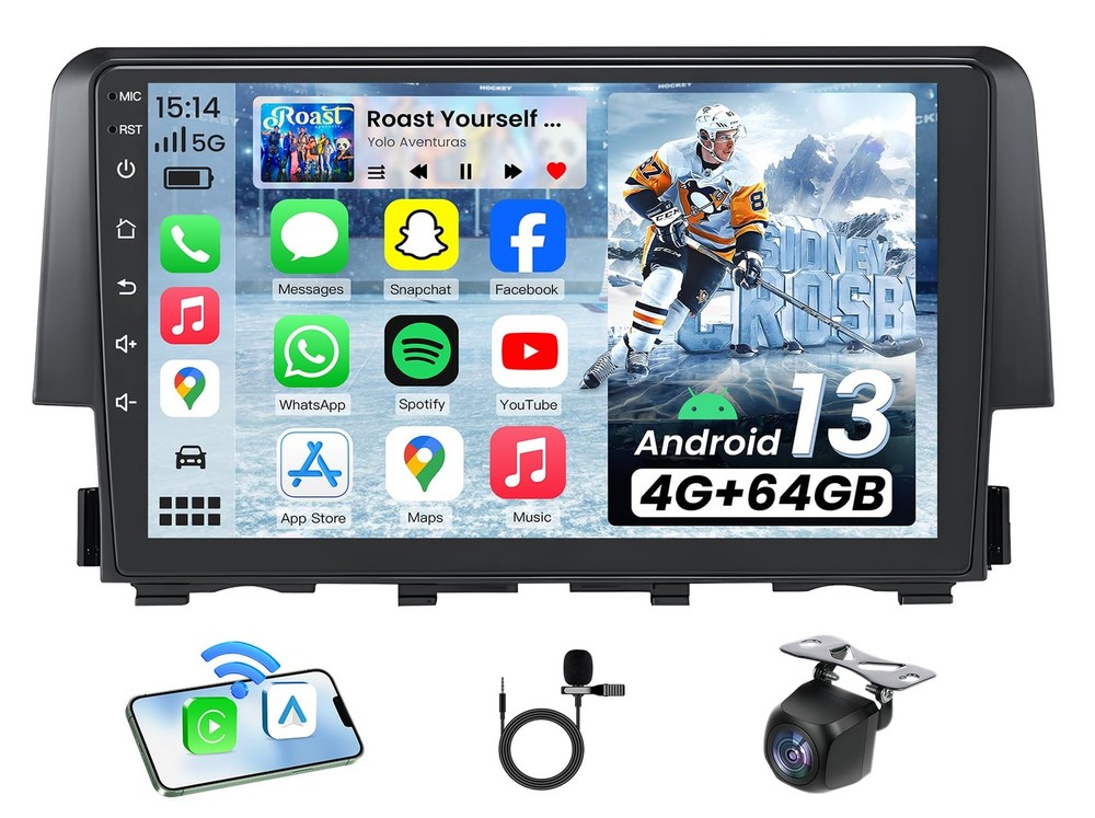 8Core 4+64GB Android 13 Car 4GB RAM 64GB ROM, Fit 16-21Civic 4+64G
