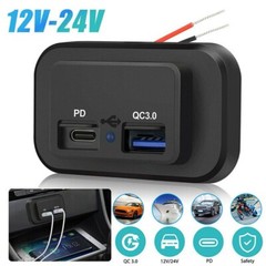 12-24V 4.8A Dual USB PD QC3.0 Car Boat RV Charger Socket LED Power Outlet lot