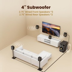 Bobtot Small Subwoofer Home Theater for TV Surround System 5 black and gold