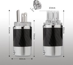 Pair Carbon Fiber 15A/125V IEC320 C13 Rhodium Plug Hifi Audio Power Connector