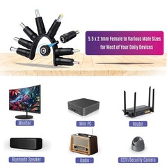Kado DC Adapter 8 Connector Set for Monitor, Webcam, N/A with 8 Tips, Black