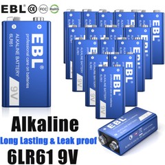 EBL 9-Volt Alkaline Batteries 6LR61 9V-Block Long Lasting Leak-Proof Lot